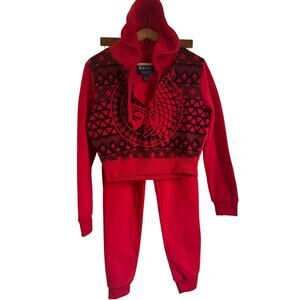 Red fox Juniors Girls Indian Head 2 Piece Red Black Jumpsuit Sweatsuit Large